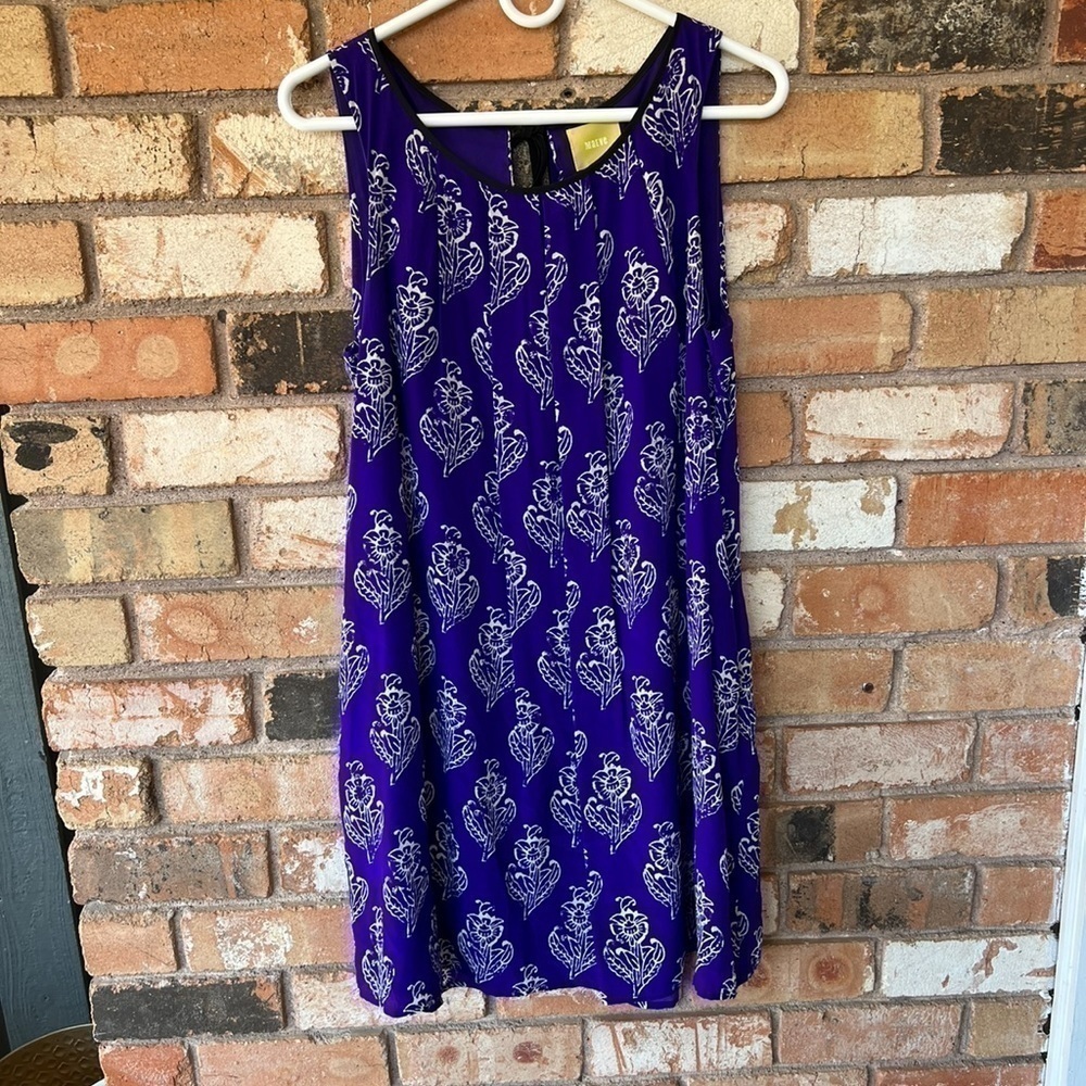 Anthropologie Maeve Petal Stamp Swing Dress Purple - Picture 2 of 10